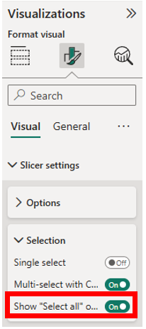 Toggling the Show "Select all" option in the Slicer