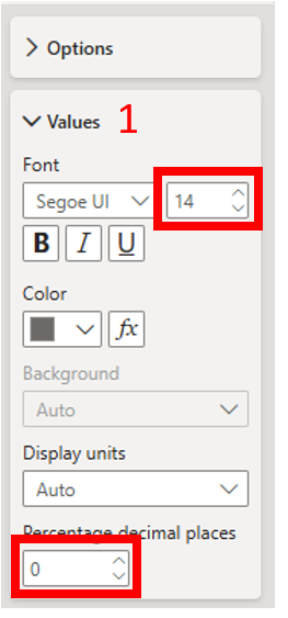 Pie Chart labelling properties (font, decimals, etc.)