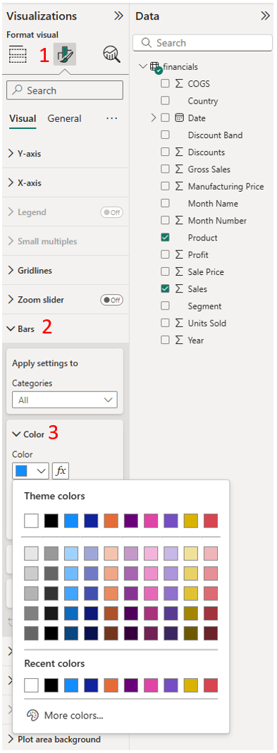 Formatting the colour of your figure within the Visualizations panel