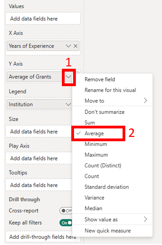 Changing y-axis settings to Average