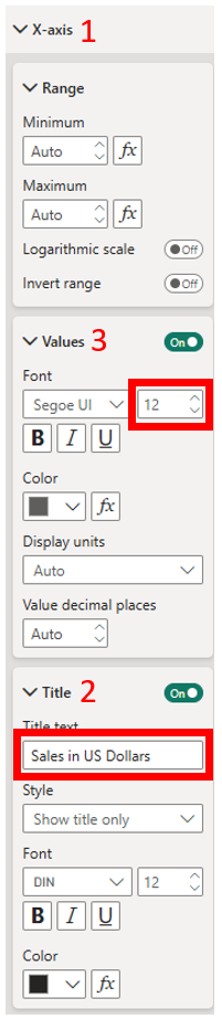 Configuring the visuals for the x-axis