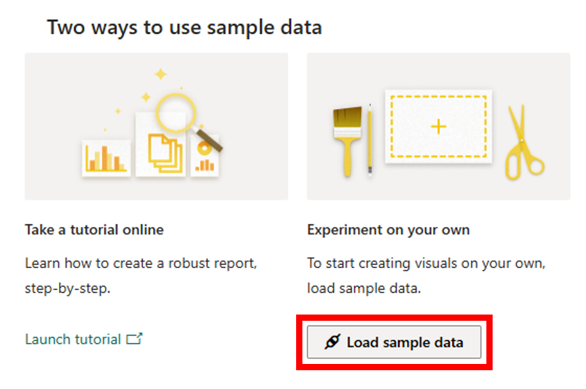 Learning with Sample Data options, using the Load sample data button