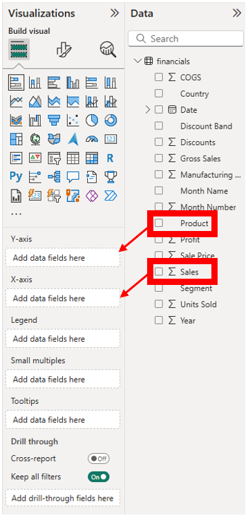 Adding data to axes for visualization via dragging