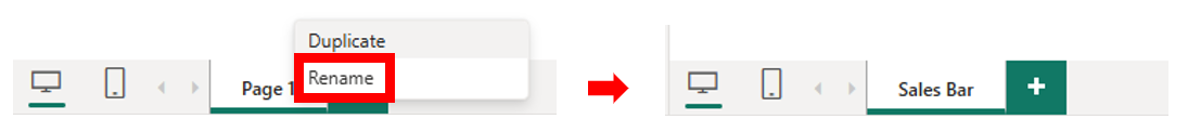 Renaming our Report page to "Sales Bar"