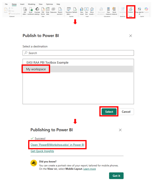 Publishing a project online to your workspace