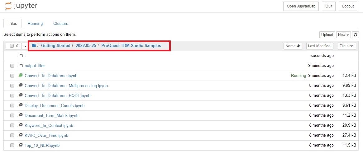 Screenshot of folder containing ProQuest TDM Studio Samples