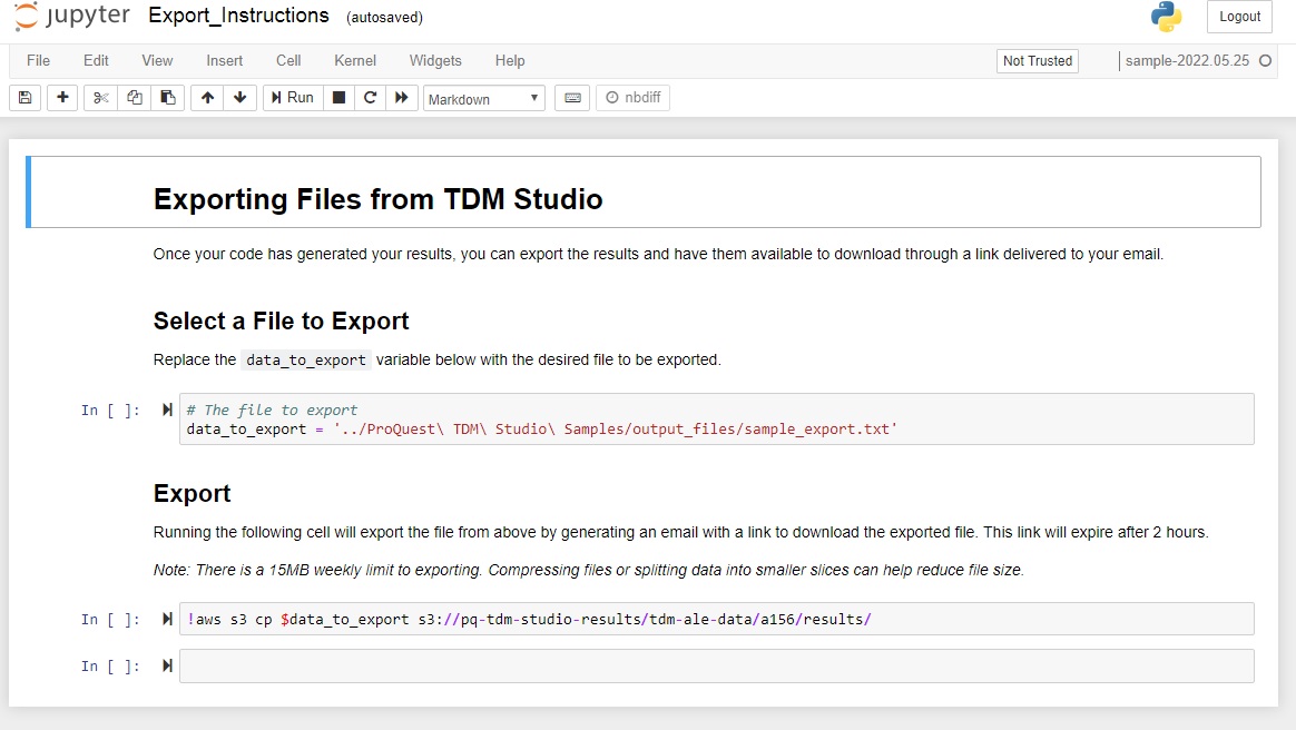 Screenshot showing how to export files from TDM Studio