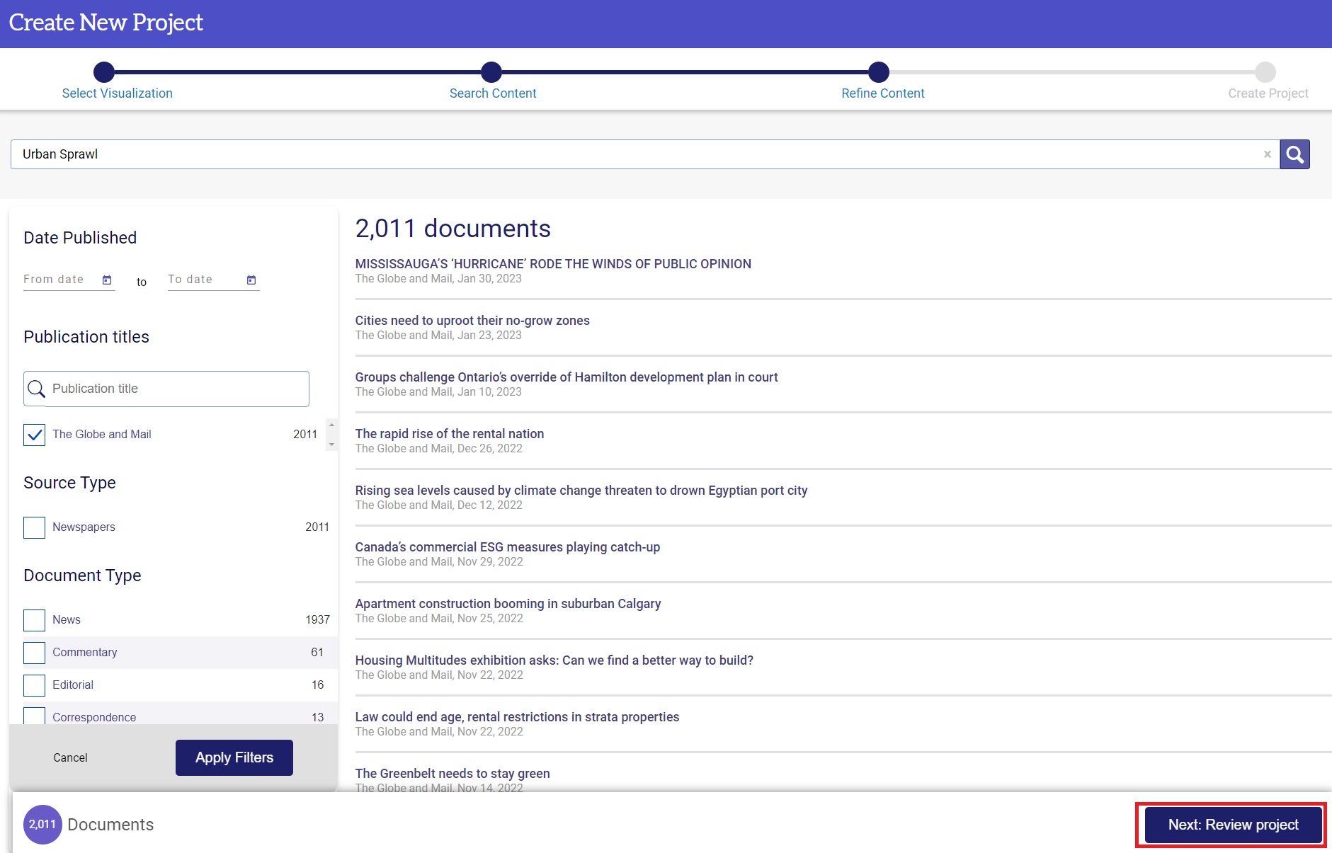 Image showing webpage where datasources can be selected and searched