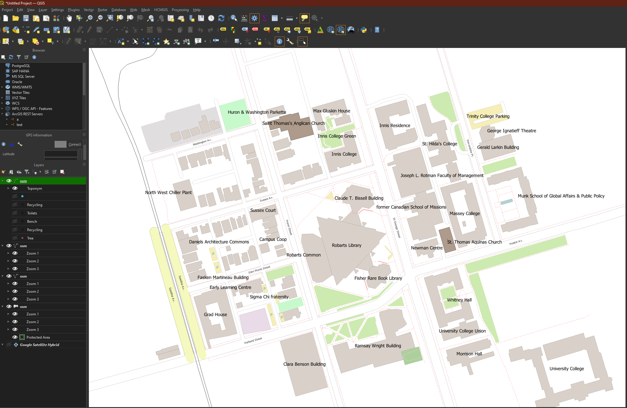 OSM data will appear on the map and in the layer panel on the left hand side