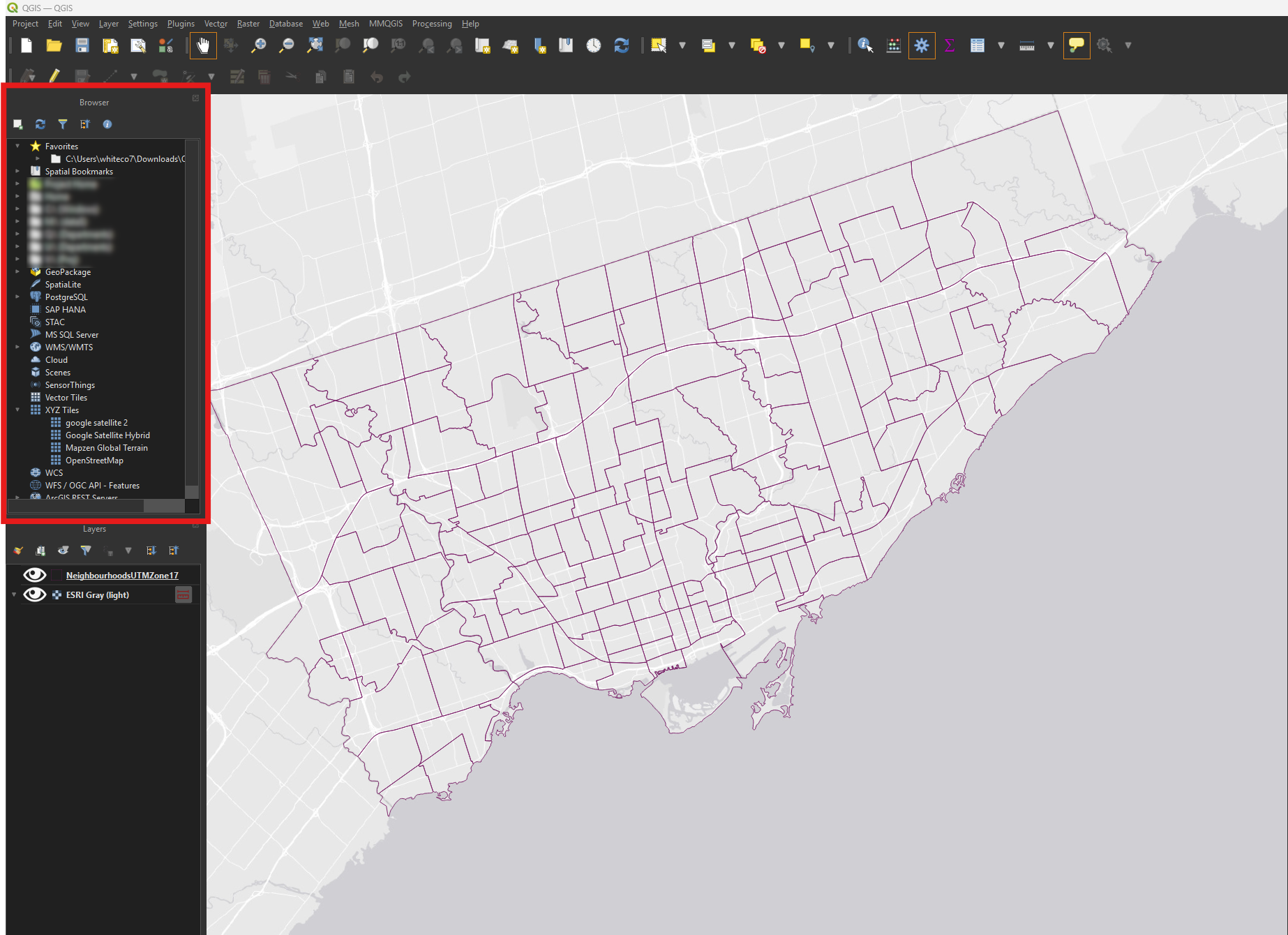 The QGIS Browser Panel.