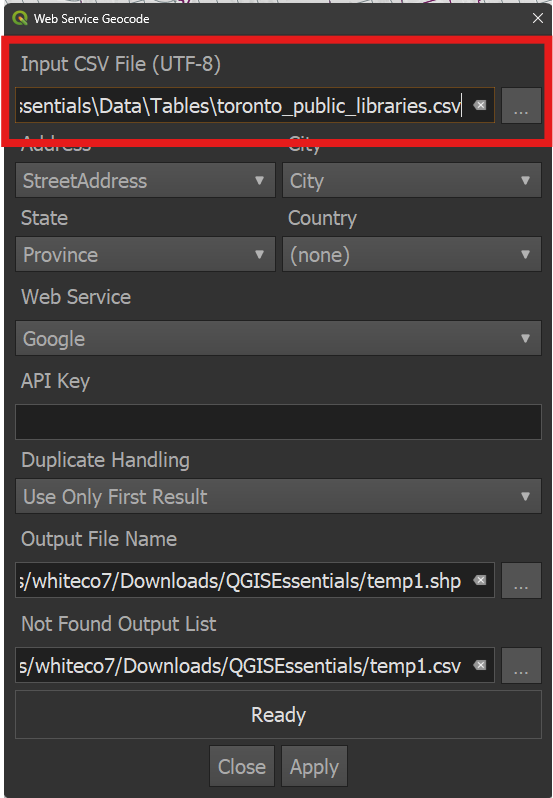 Add the libraries csv as the input