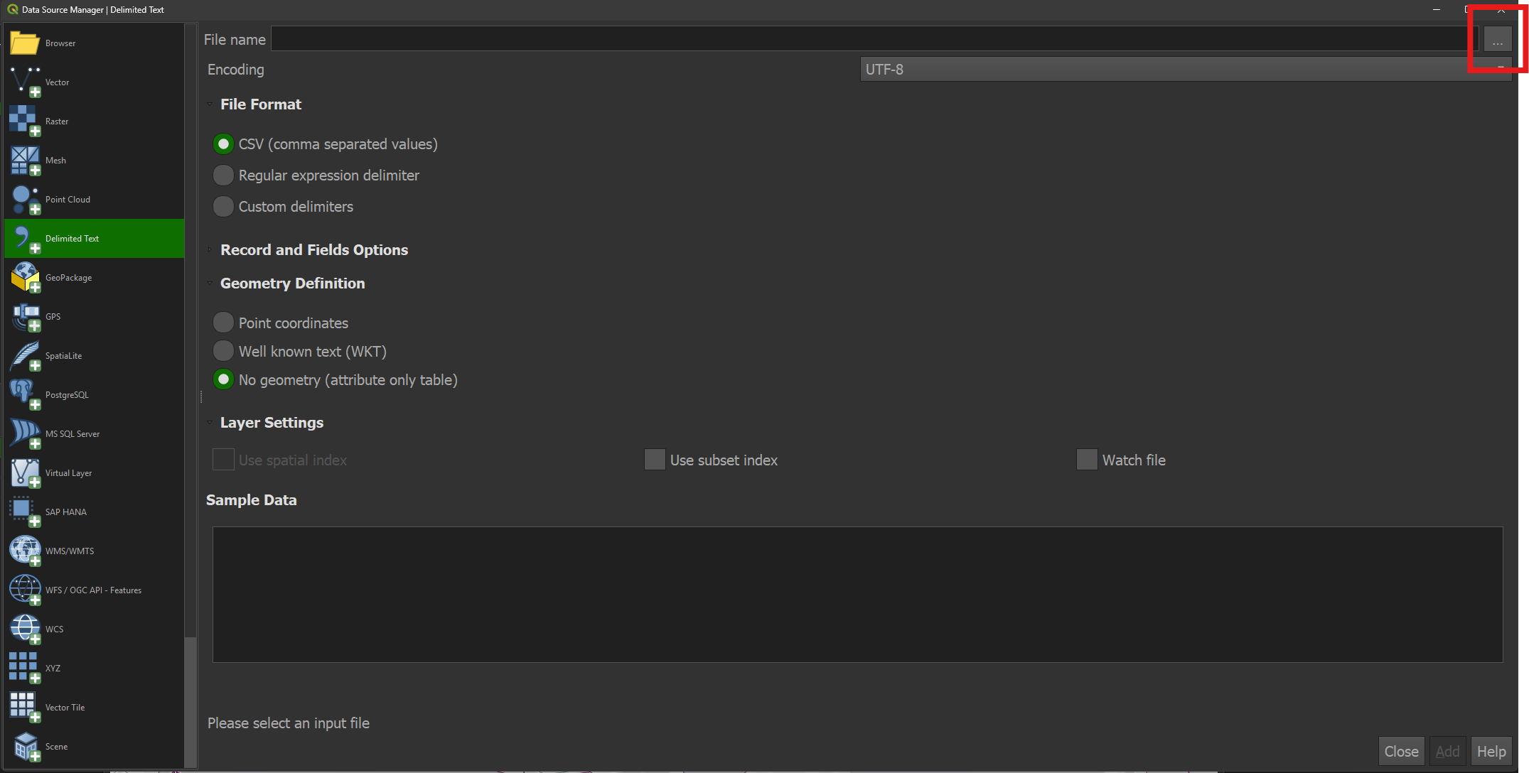 Click the three dots next to the File name box