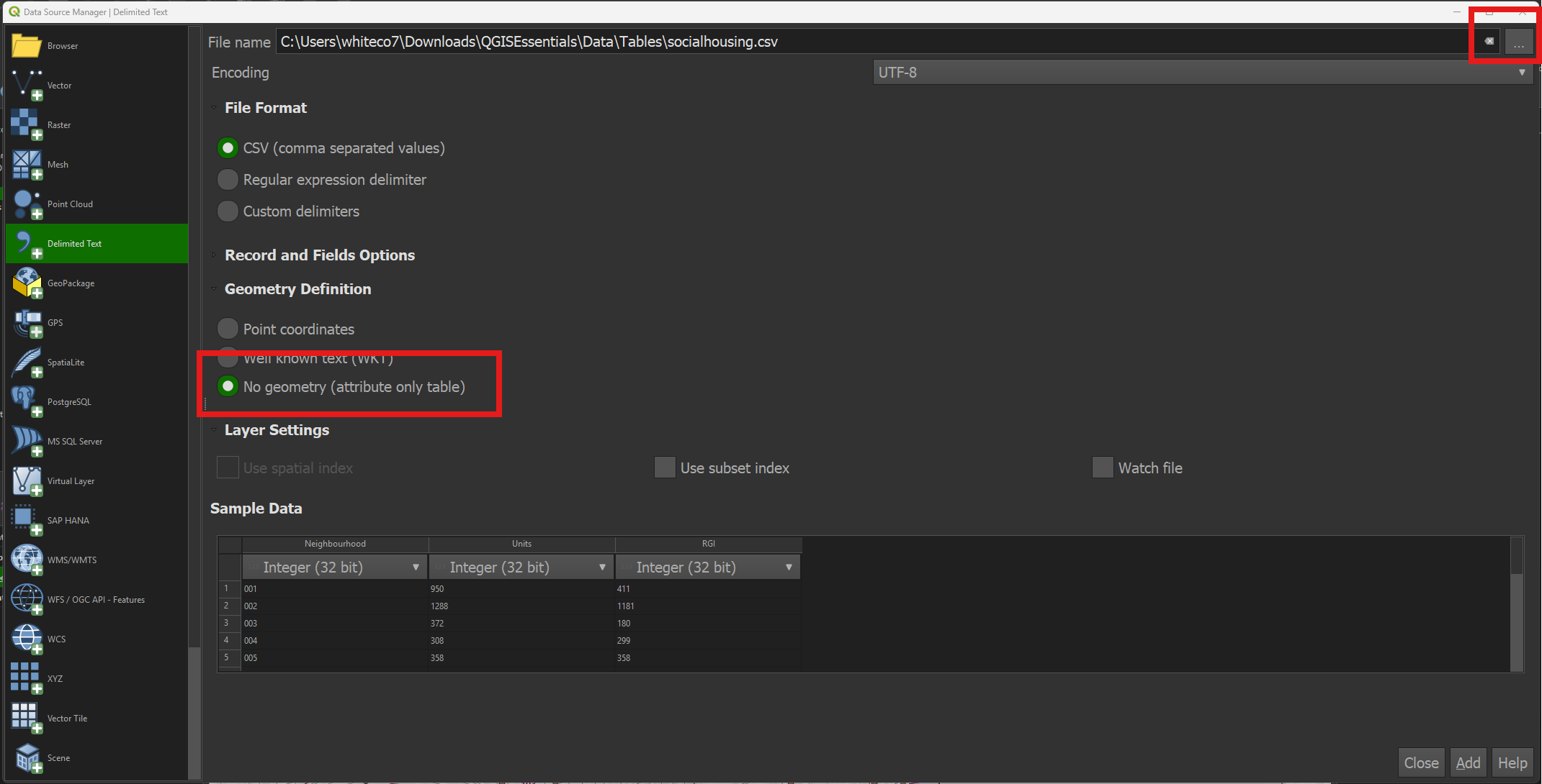 Add non-spatial delimited text file