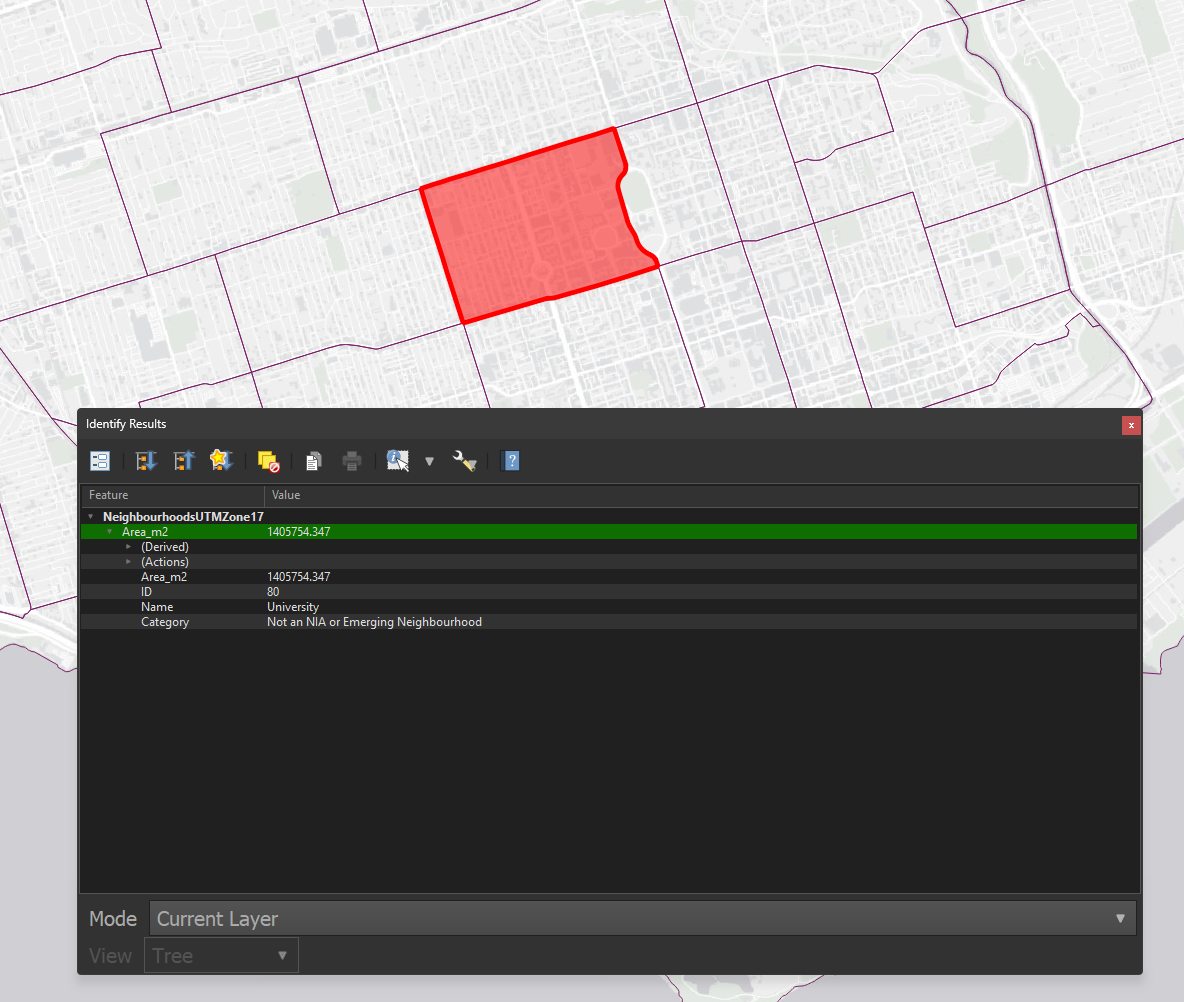 Querying a feature using the Identify tool to see its popup.