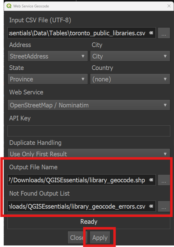 Specify locations on your computer for the outputs
