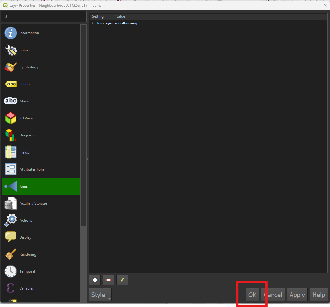 Layer properties window - click OK