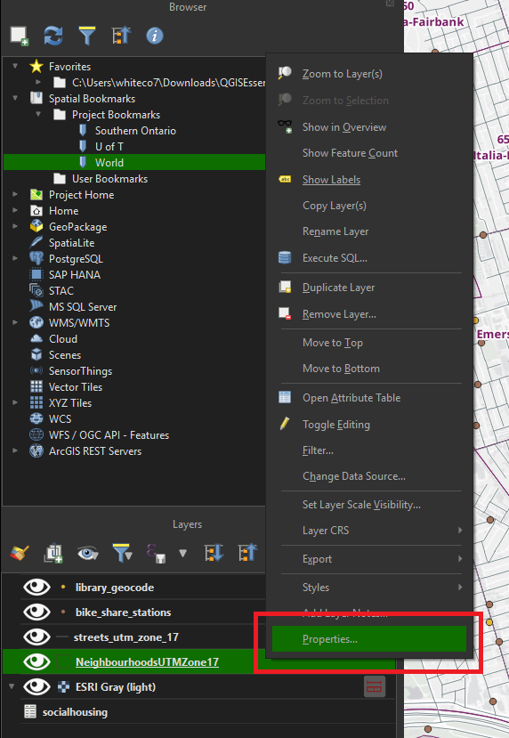 Neighbourhoods layer properties
