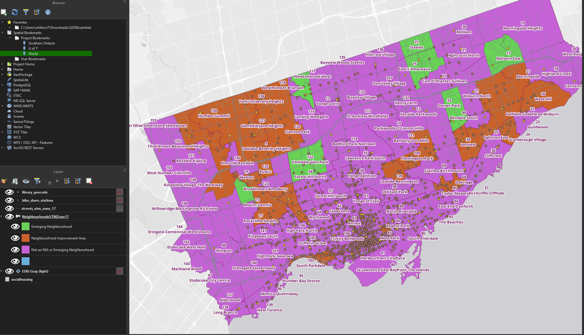 Categorical symbology of neighbourhoods layer in the map canvas