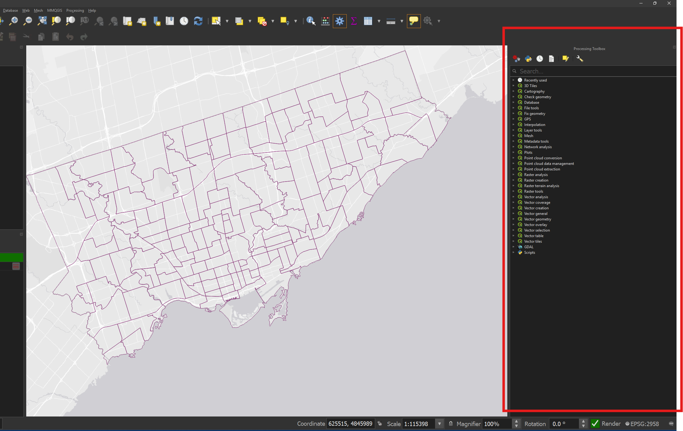 The QGIS Processing Toolbox Panel.