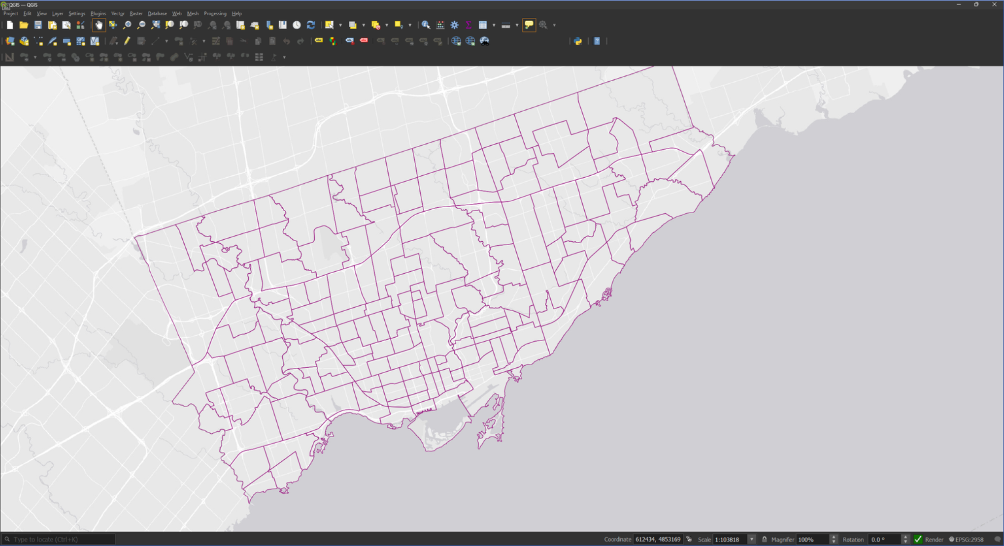 Initial view of the QGIS project.