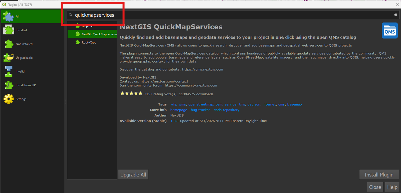Searching for quickmapservices.