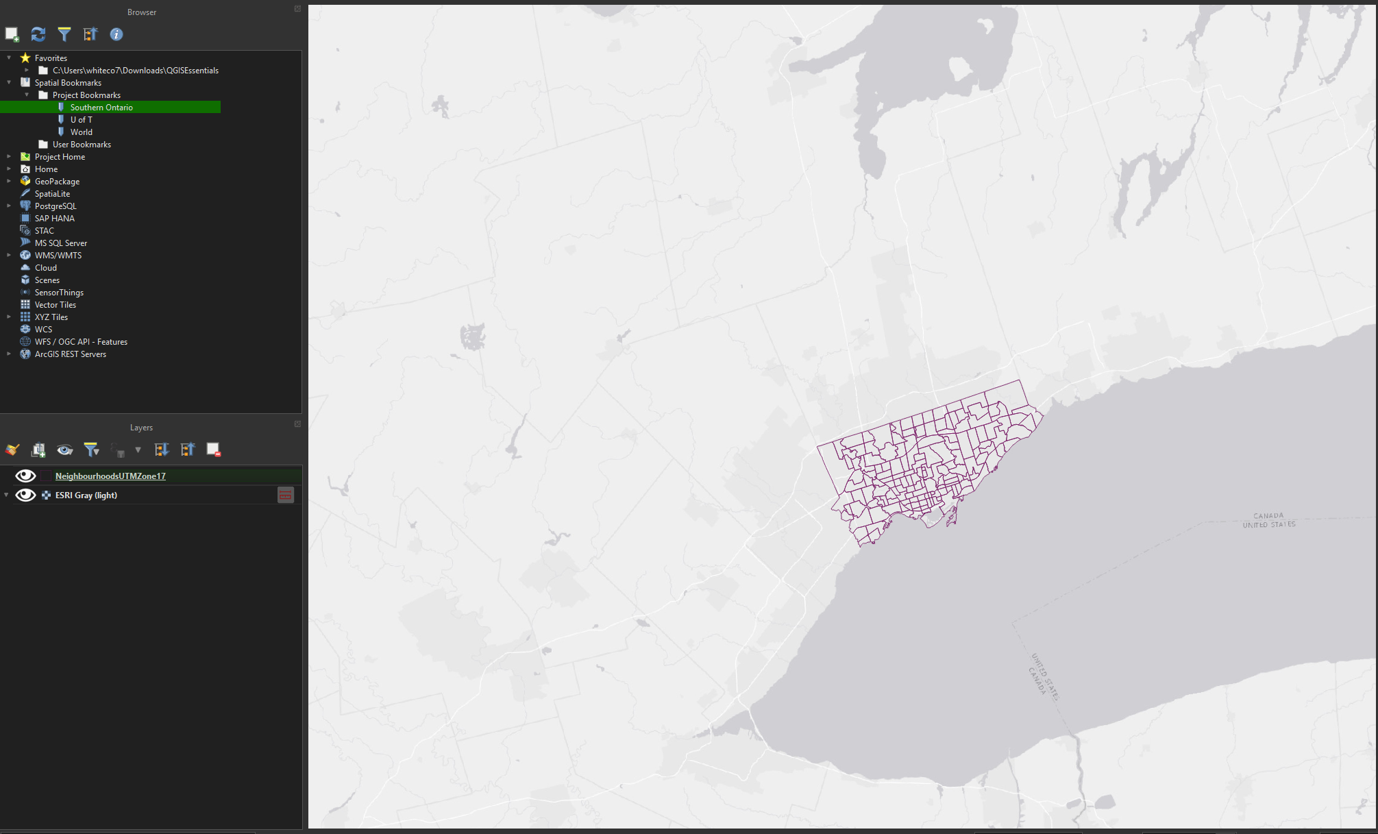 'Southern Ontario' bookmark.