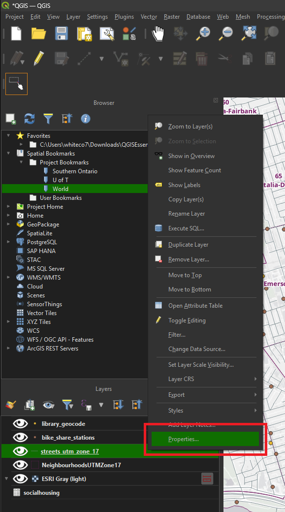 Streets layer → Properties