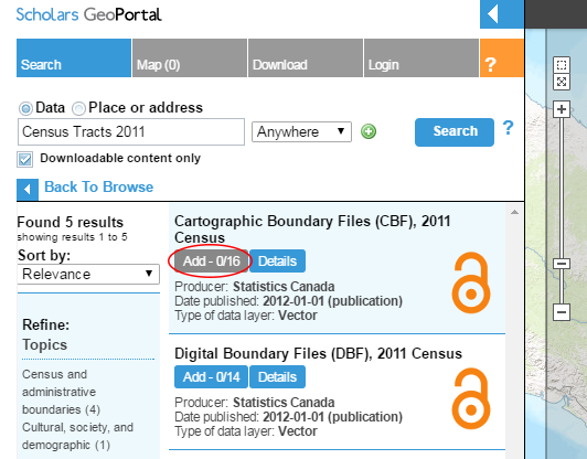 Screenshot showing the location of the button to add a dataset to the map.