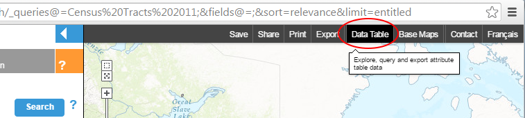 Screenshot showing the location of the Data Table button.
