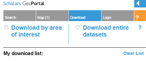 Screenshot showing the two download options within Scholars GeoPortal.