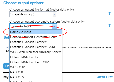 Screenshot highlighting the correct output coordinate system selection.