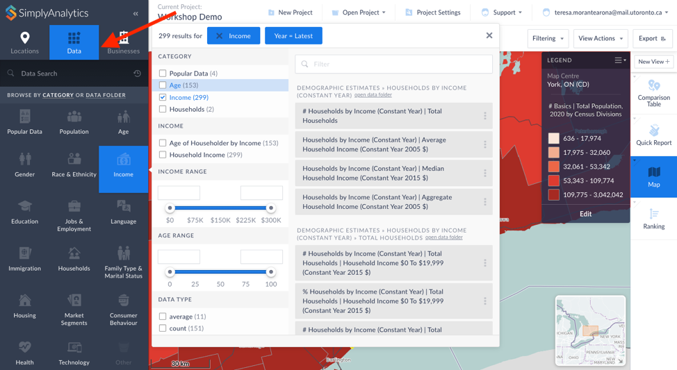 A list of data characteristics that can be included on your map.