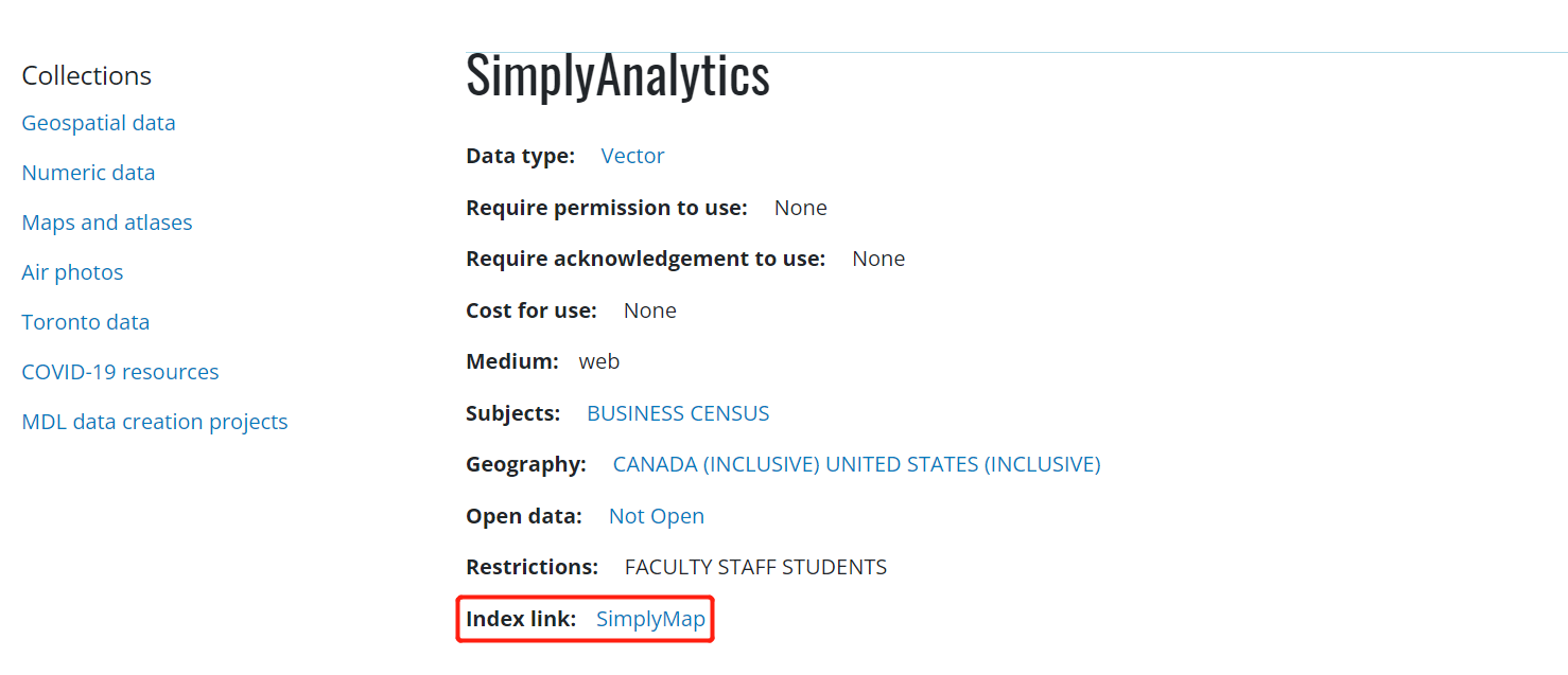 The SimplyAnalytics page on MDL website