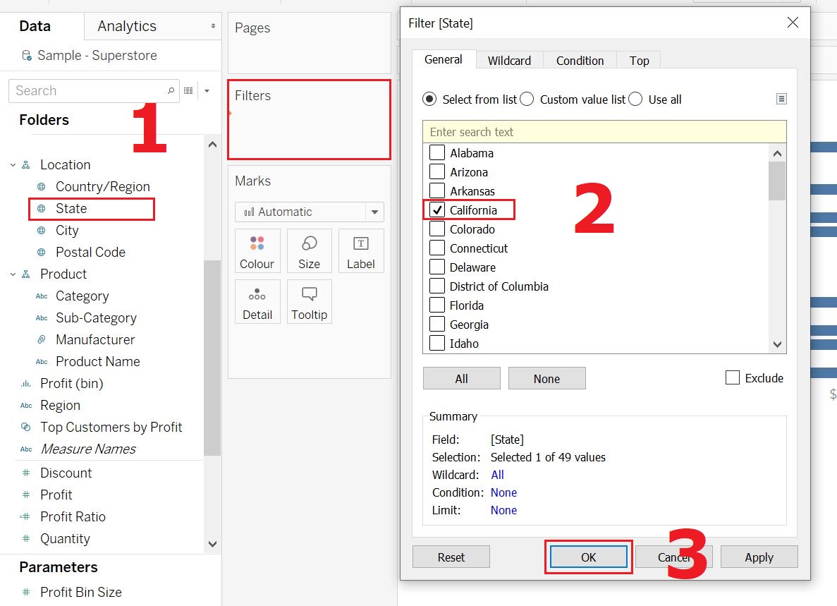 The screen is pictured with the numbers 1 through 3, corresponding to the instructions above.
