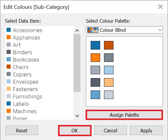 Image displaying the Edit Colour Popup Window with the "Assign Palette" and "OK" buttons highlighted.