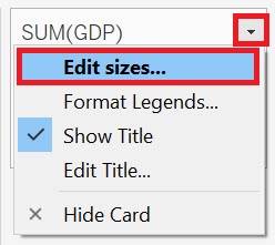 The GDP legend dropdown menu with the "Edit sizes..." item highlighted.