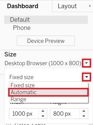 The Size drop-down menu with the sub-menu item "Automatic" highlighted. 