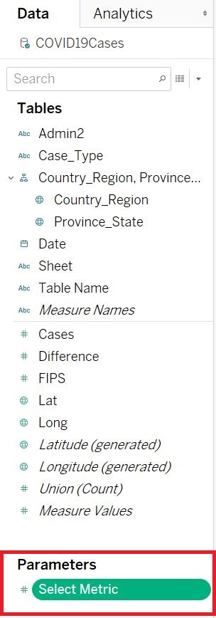 Image of the Side Bar with the new Parameters section highlighted.
