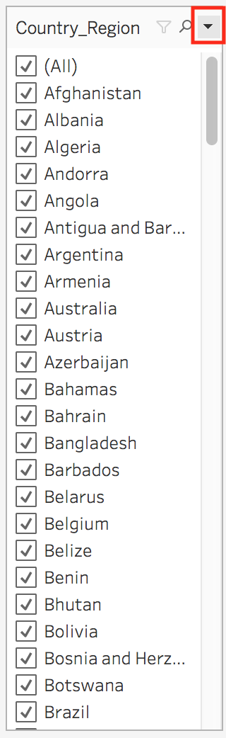 Dropdown button on the "Country_Region" card highlighted. 