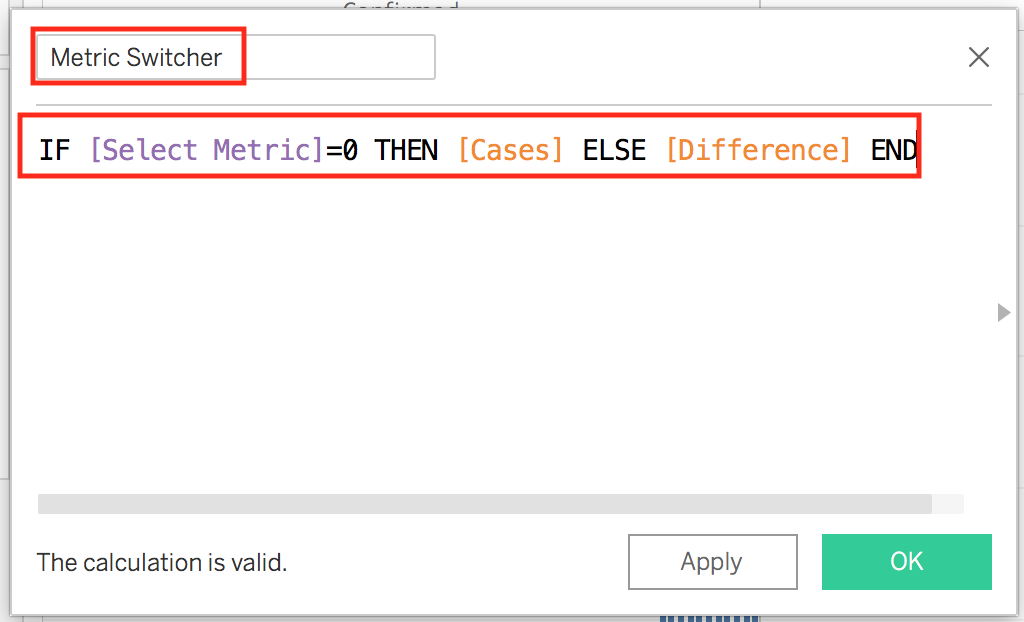 Create Calculated Field pop up window with formula copied in