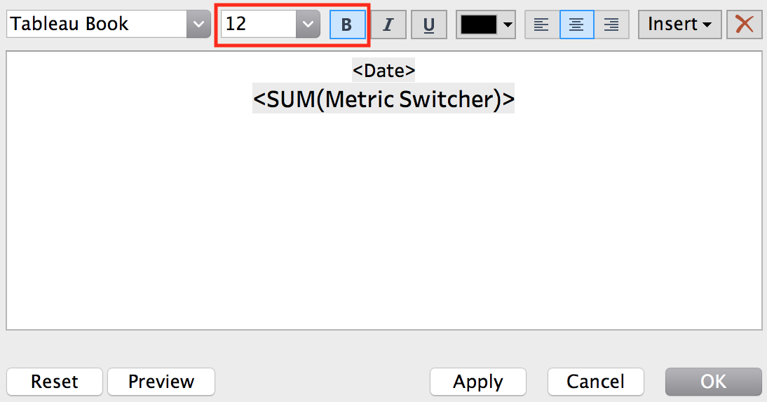 The "Edit Label" pop up window displaying the bolded and resized text.