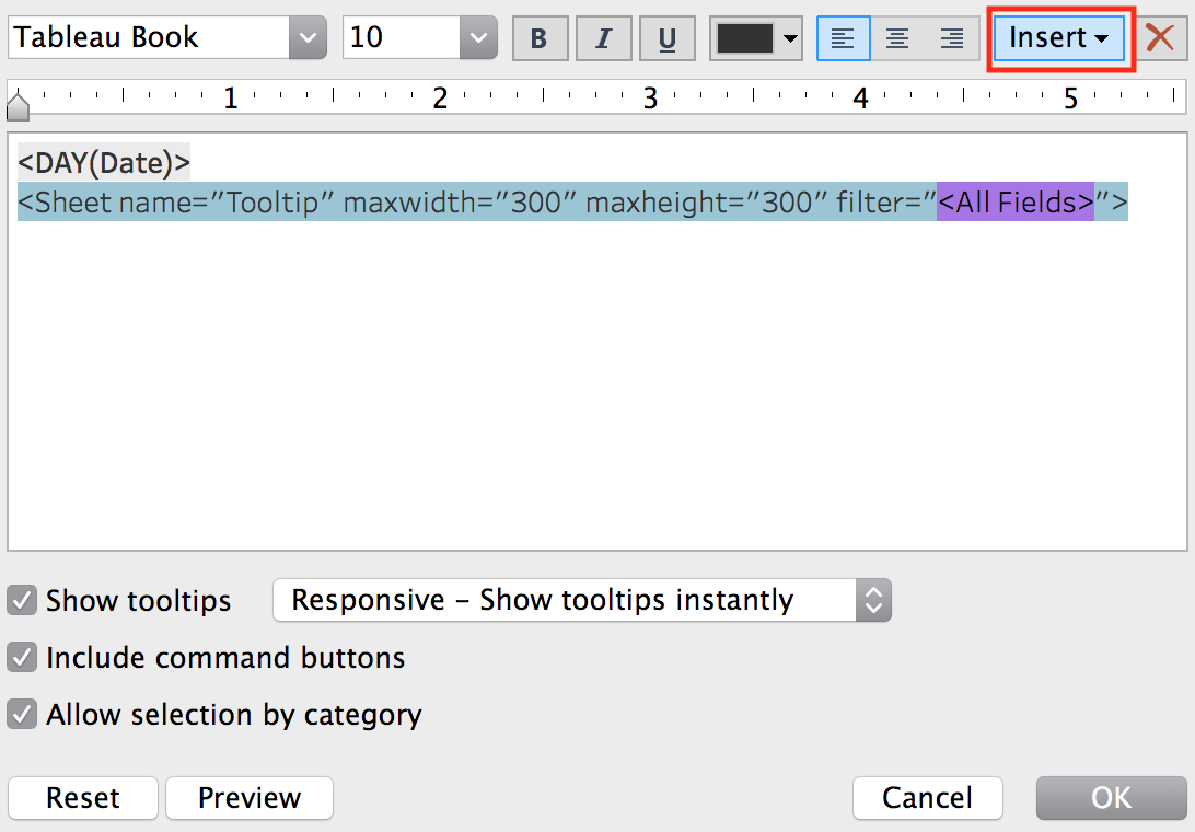 The “Edit Tooltip” window with Tooltip text inserted. In the text, the sectionis highlighted.