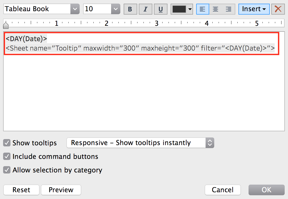 The "Edit Tooltip" window with the final text.