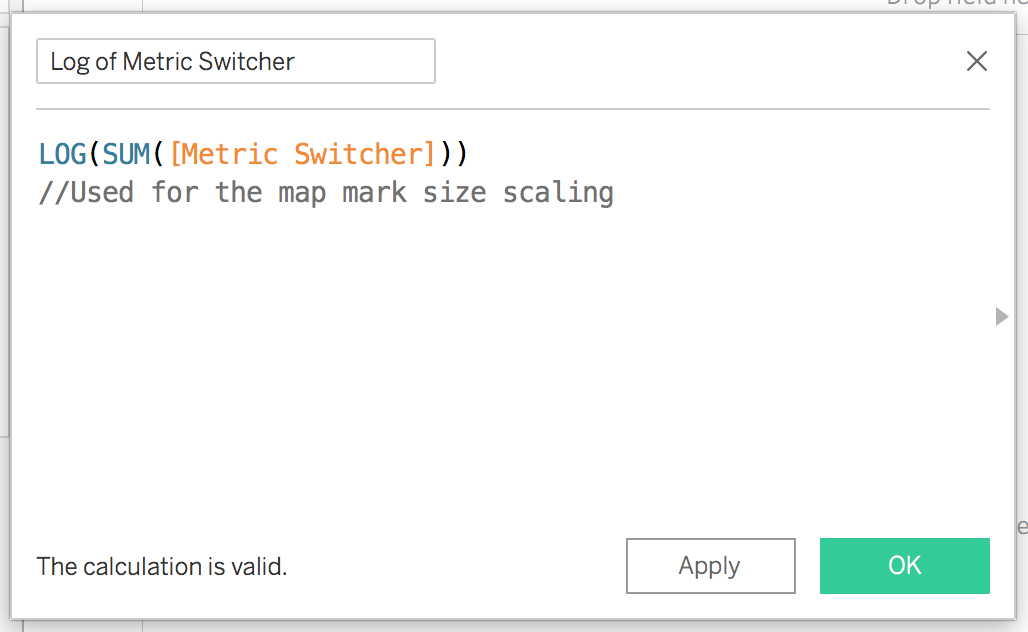 "Create Calculated Field" pop up window with the described formula added