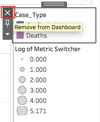 Removing the "Case_Type" and "Log of Metric Switcher" items from the dashboard