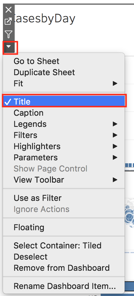 "CasesbyDay" "More Options" drop down menu with the item "Title" selected