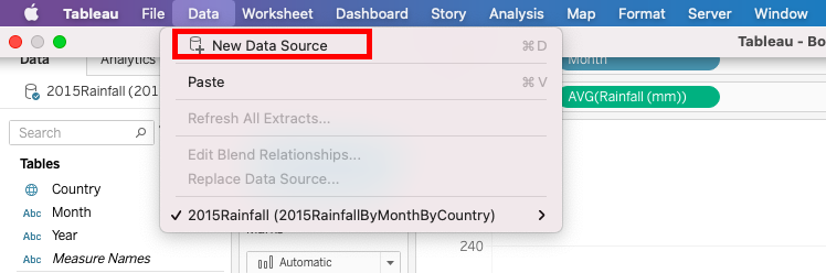 Adding a new data source, with "New Data Source" option highlighted. 