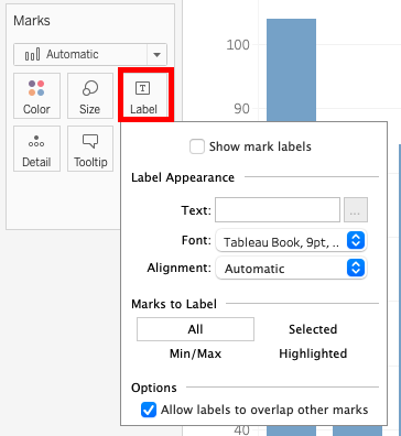 Marks tab with Label highlighted. 