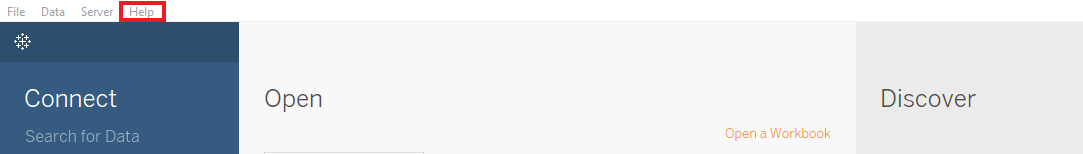 Finding the 'Help' button on Tableau's homepage. 