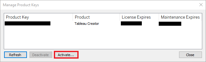 Finding the "Activate..." button in "Manage Product Keys..."